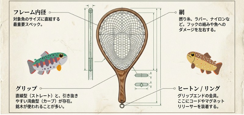 渓流釣り向きランディングネットの特徴